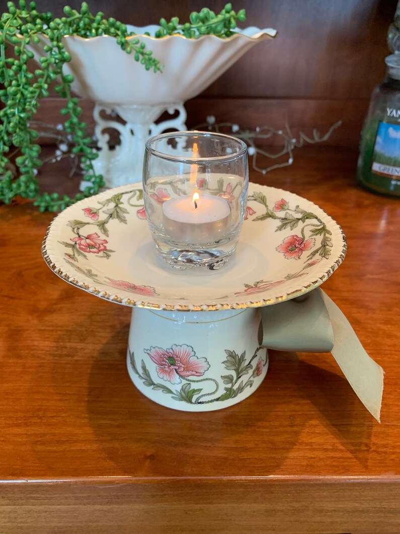 Vintage Tea Cup Candle Holder Upcycled Candy Dish Shabby Etsy