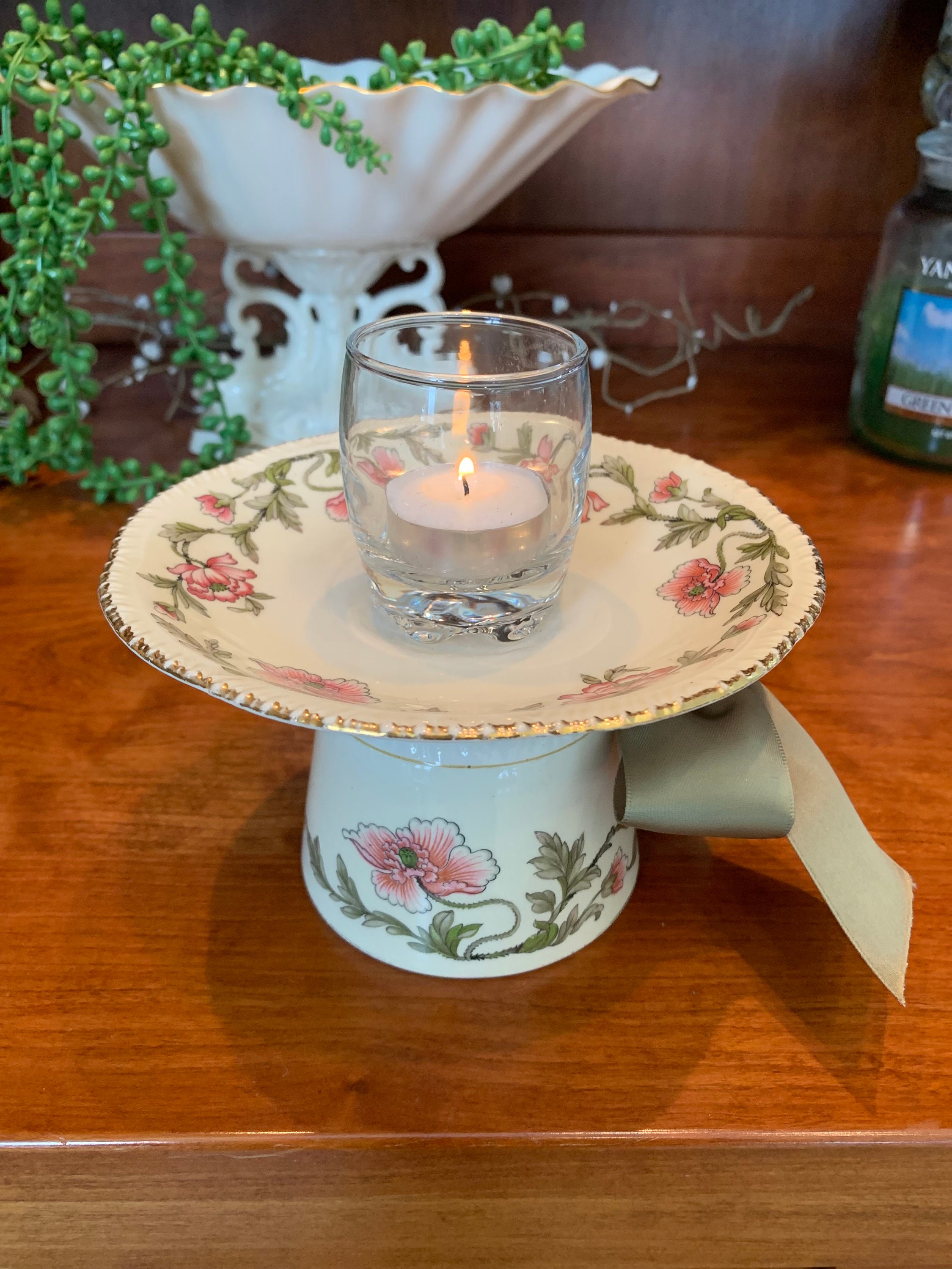 Vintage Tea Cup Candle Holder Upcycled Candy Dish Shabby Etsy