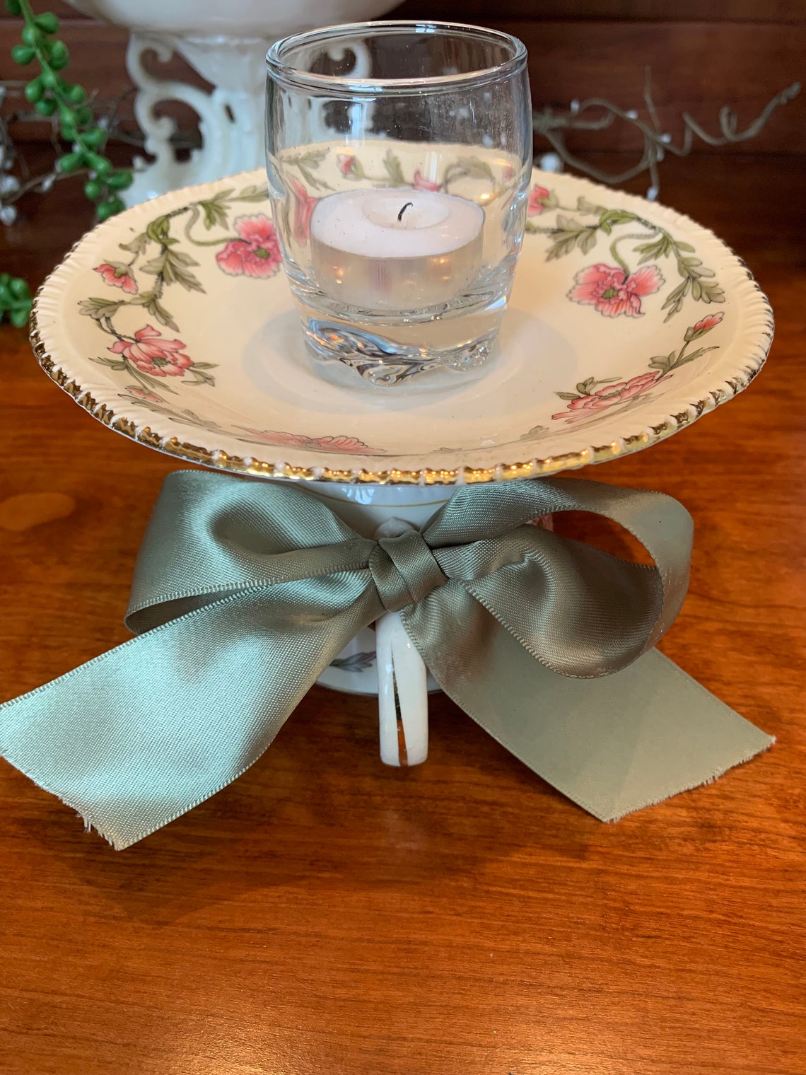 Vintage Tea Cup Candle Holder Upcycled Candy Dish Shabby Etsy