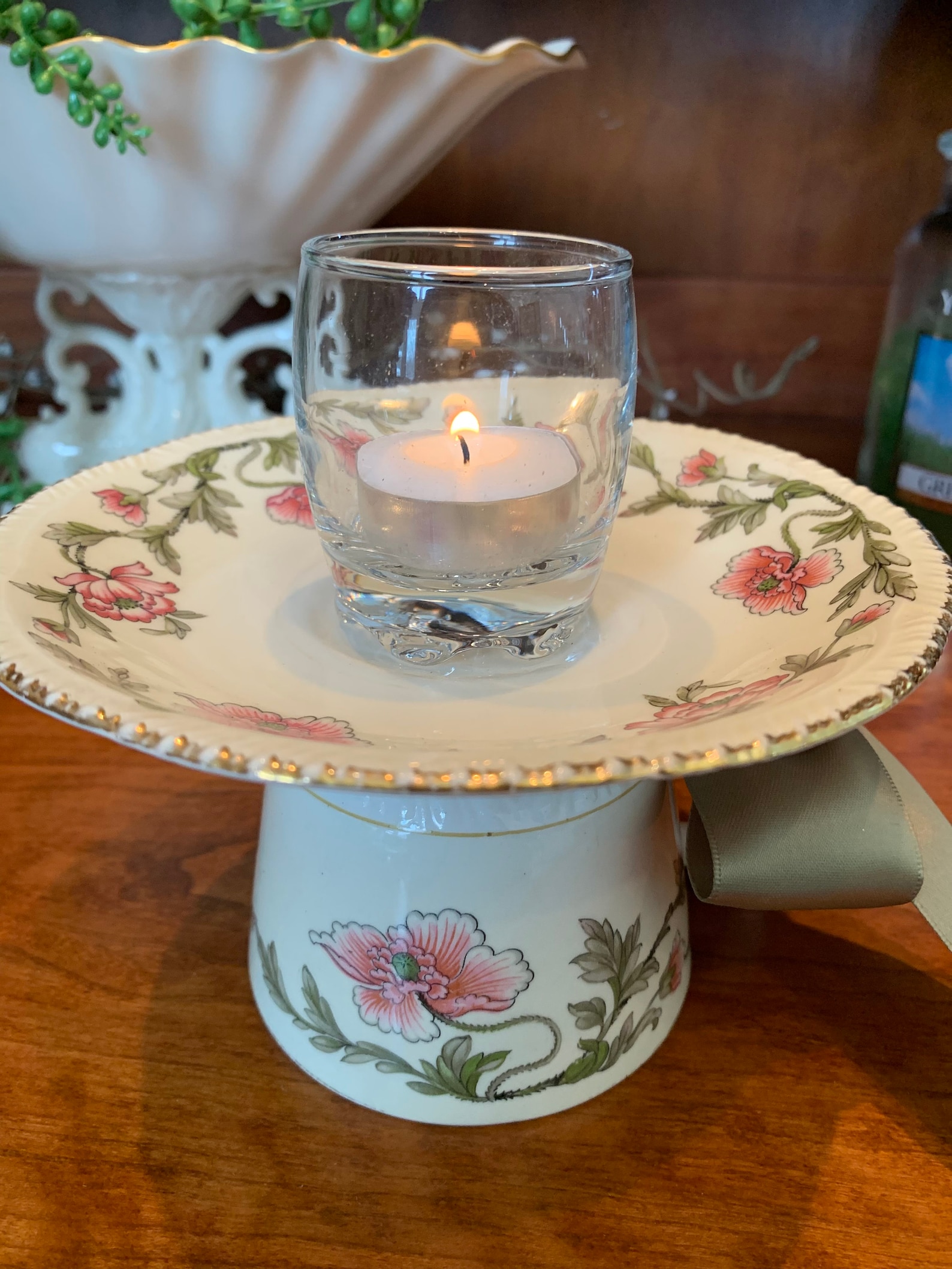 Vintage Tea Cup Candle Holder Upcycled Candy Dish Shabby Etsy
