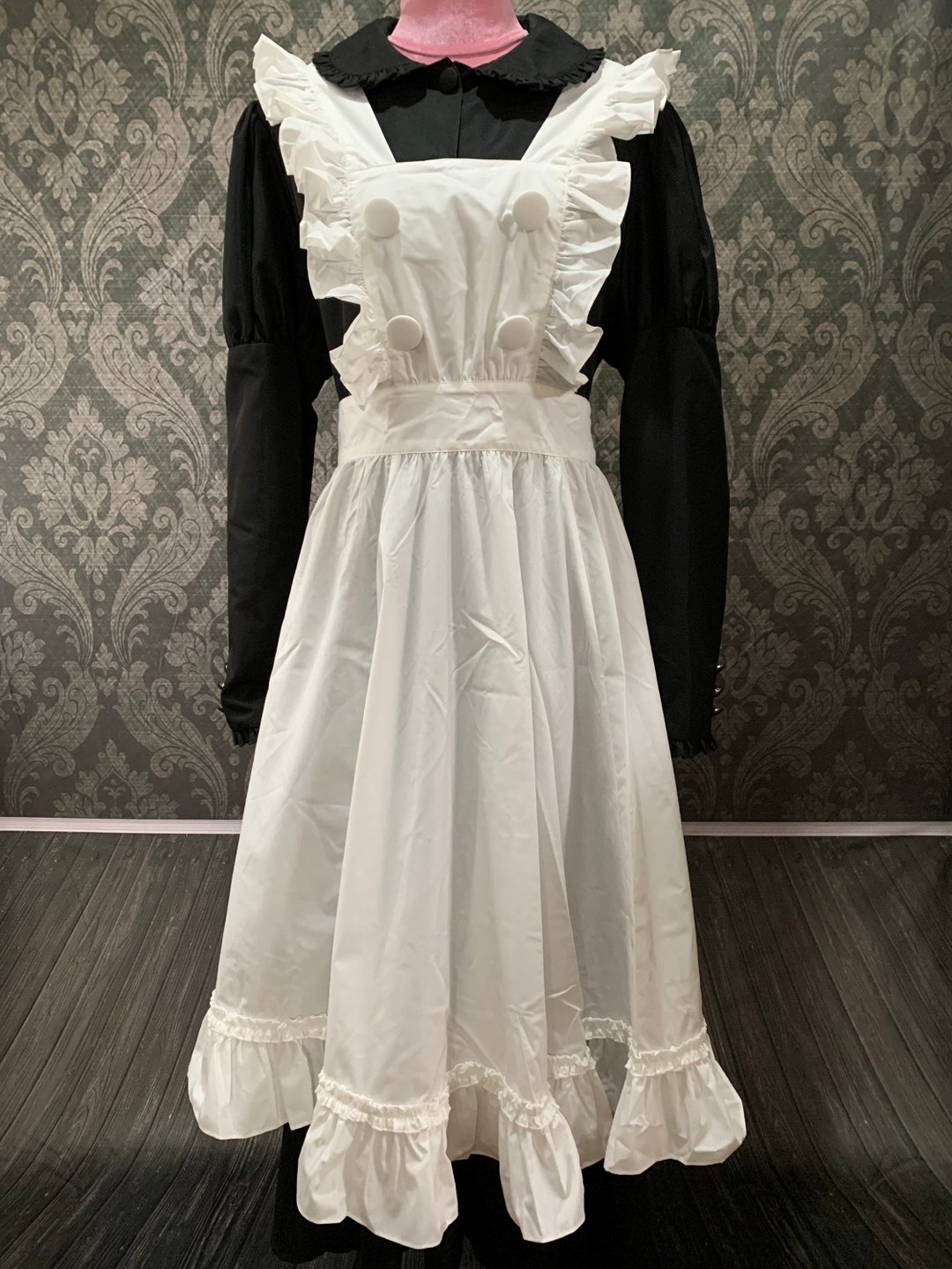 Japanese Maid Apron Dress Set / Black White / Maid Outfit Cottagecore / Classic Maid Dress