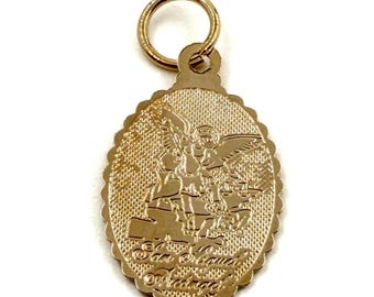 San Miguel Medal Saints Pendant | 18K Gold Plated Brass Charm Religious Jewelry Supply Archangel Michael Charm