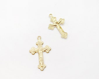 18K Gold Plated Crucifix Cross Pendant, Christian Jewelry (4 pcs)