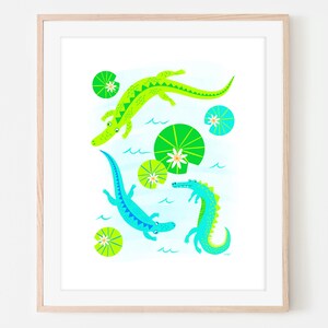 Playful Cute Gators, Unique Design, Hand Drawn, Fun illustration, Lisa Monias