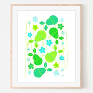 Retro Pears, Bright Colors, Mid Century Modern