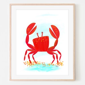 Cute Red Sand Crab / Red Crab / Beach / Ocean / Lisa Monias / Nautical / Wall Art