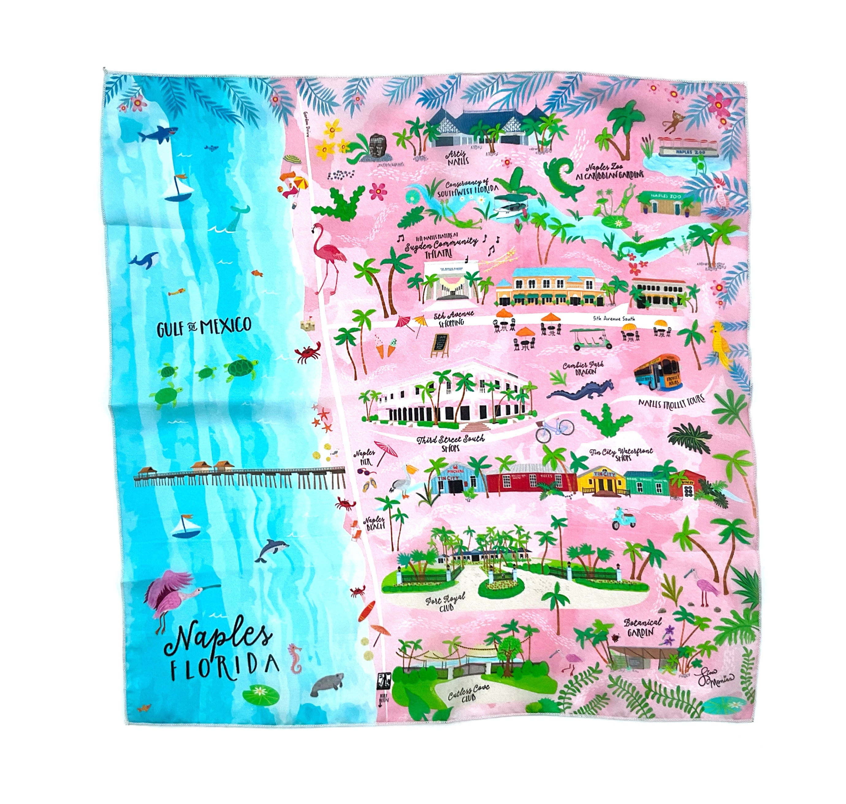 Naples Florida Souvenir Silk Scarf / Naples Pier / Port Royal / Naples