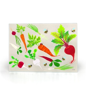 Veggies Farmers Market Glass Cutting Board