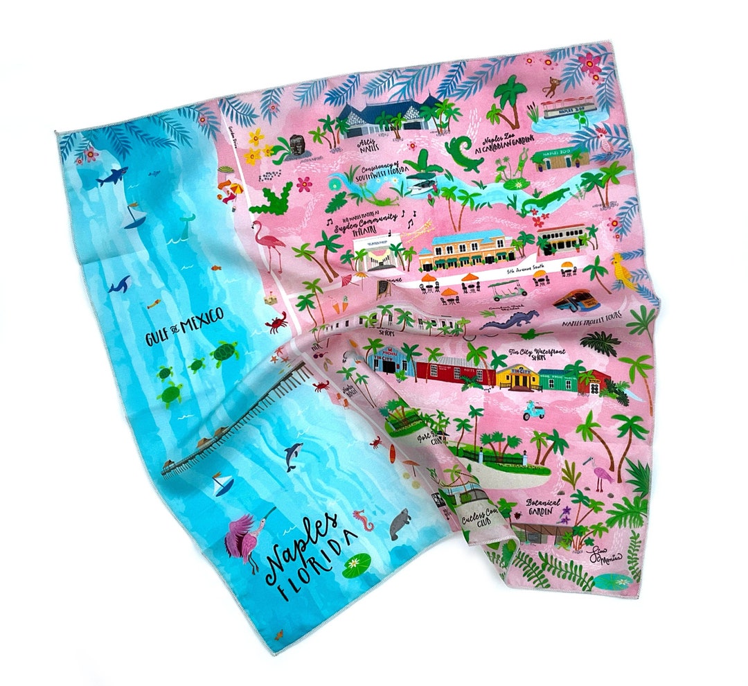 Naples Florida Souvenir Silk Scarf / Naples Pier / Port Royal / Naples