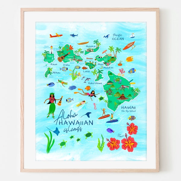 Hawaiian Islands / Maui / Tropical Print / Kaho‘olawe / Molokaʻi / Lānaʻi / Mauna Loa /Kīlauea / Oʻahu / Lisa Monias / Poster Print Art