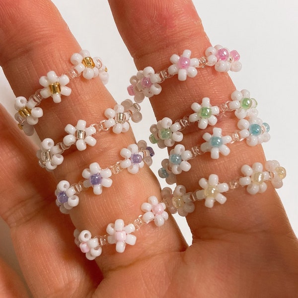 Flower Ring · Daisy Ring · Beaded Ring · Pastel Flower Ring · Beaded Flower Ring · Handmade Flower Ring · Cute Jewelry · Summer Ring