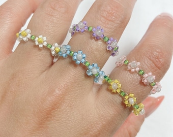 Colorful Beaded Jewelry Spring Time Flower Beaded Ring Dainty Ring