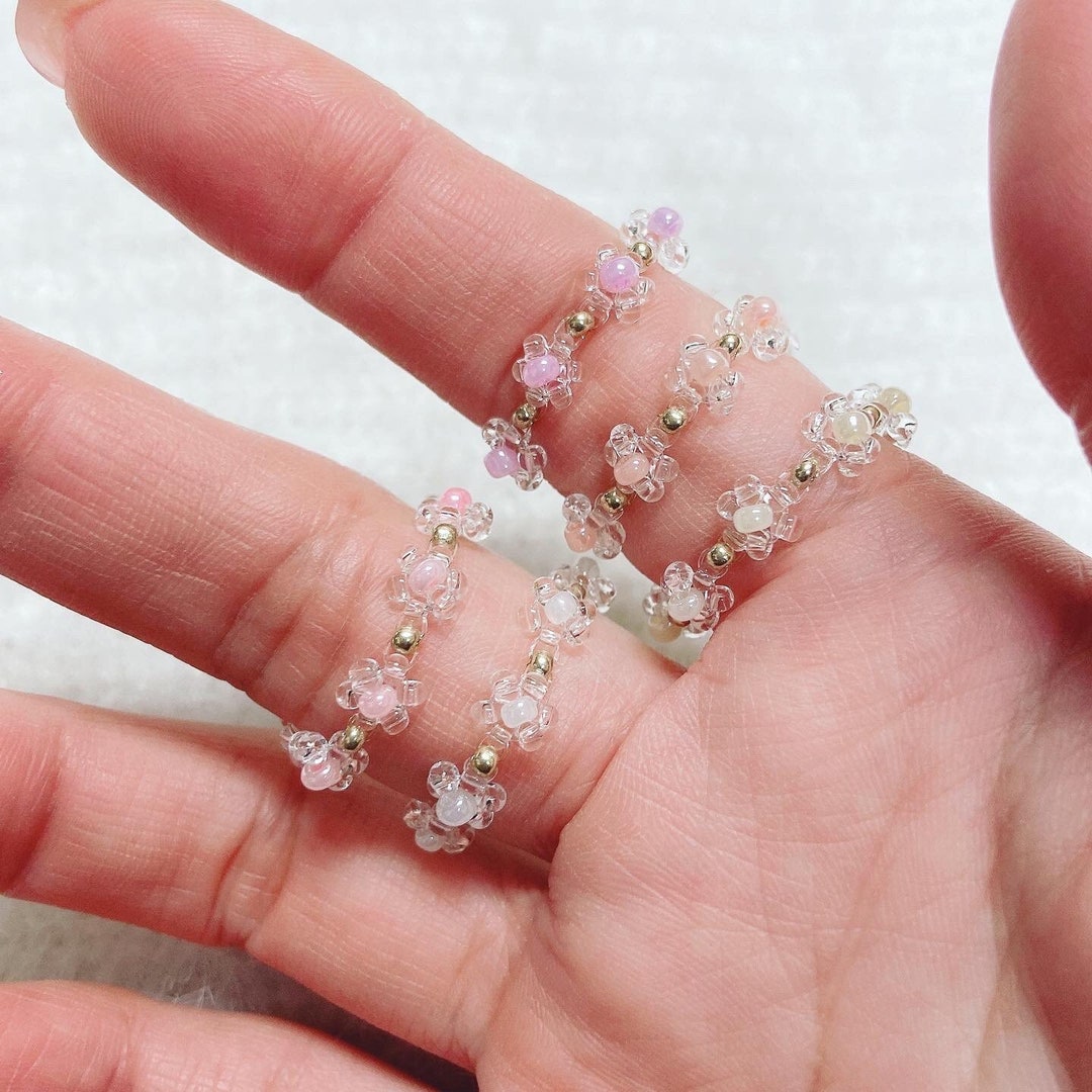 Flower Ring Daisy Ring Beaded Ring Pastel Flower Ring Beaded Flower Ring Handmade Flower Ring