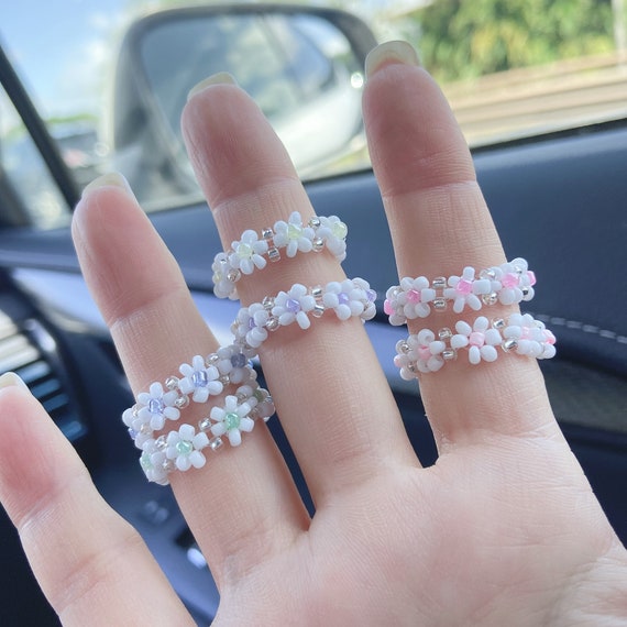 Cute Jewelry Summer Ring Flower Ring Beaded Ring Pastel Flower Ring Beaded Flower Ring Handmade Ring Made to order Customize