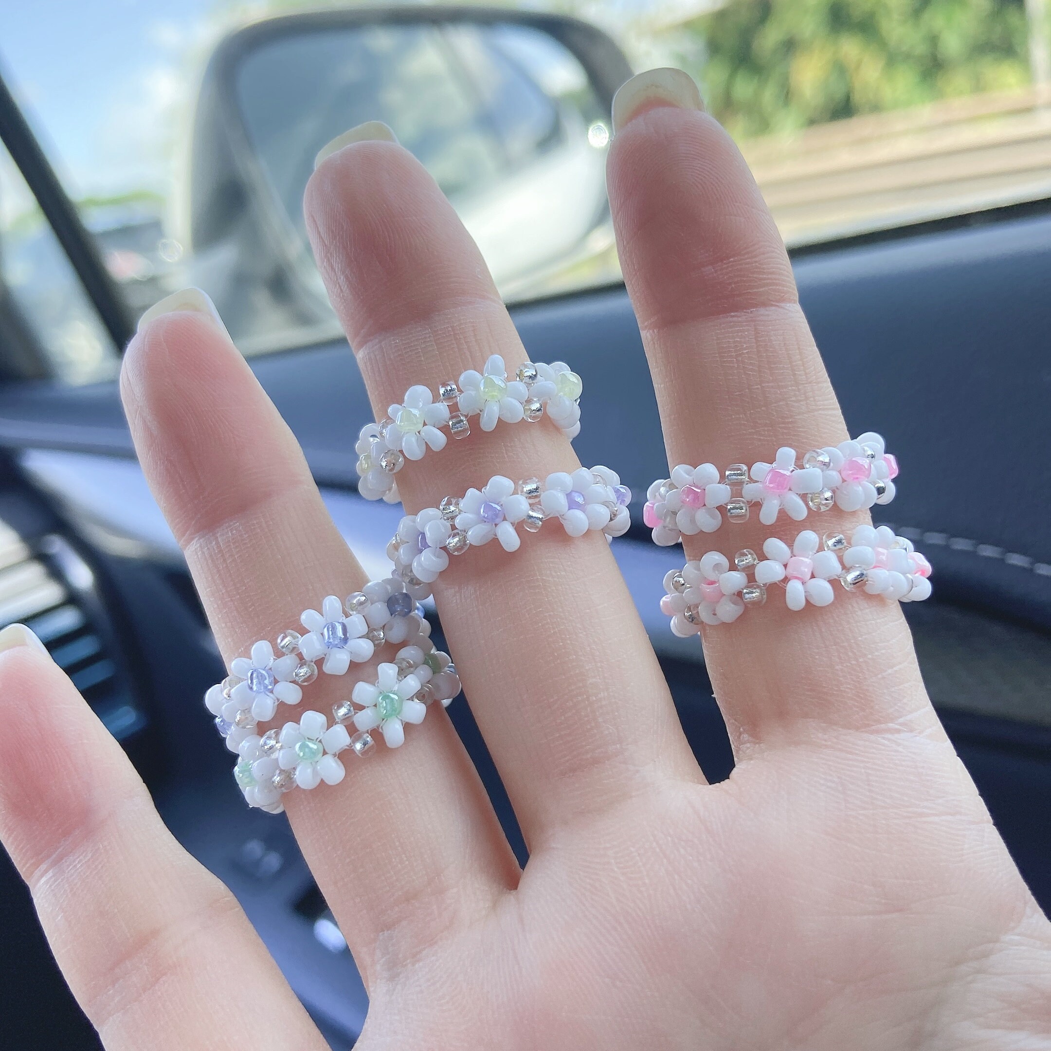 Vintage ring · Flower Ring · Beaded Ring · Pastel Flower Ring · Paste…
