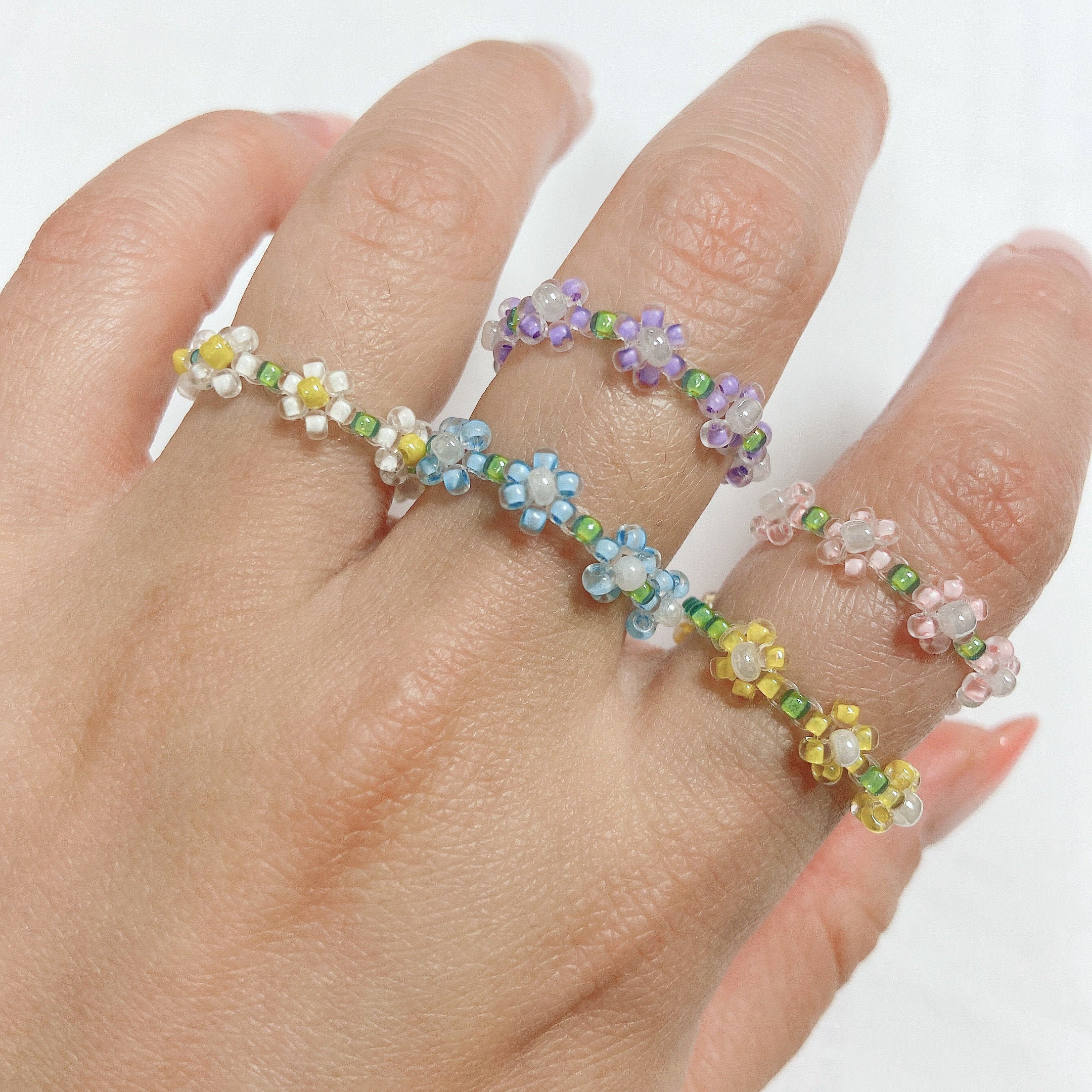 Seed Bead Flower Rings Seed Beads Handmade Jewellery Stacking