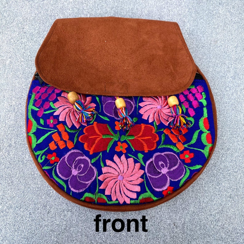 Mexican Crossbody Purse Embroided Sueded Handbag