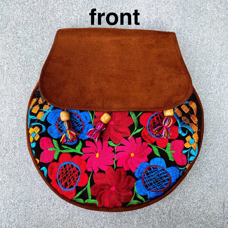 Mexican Crossbody Purse Embroided Sueded Handbag