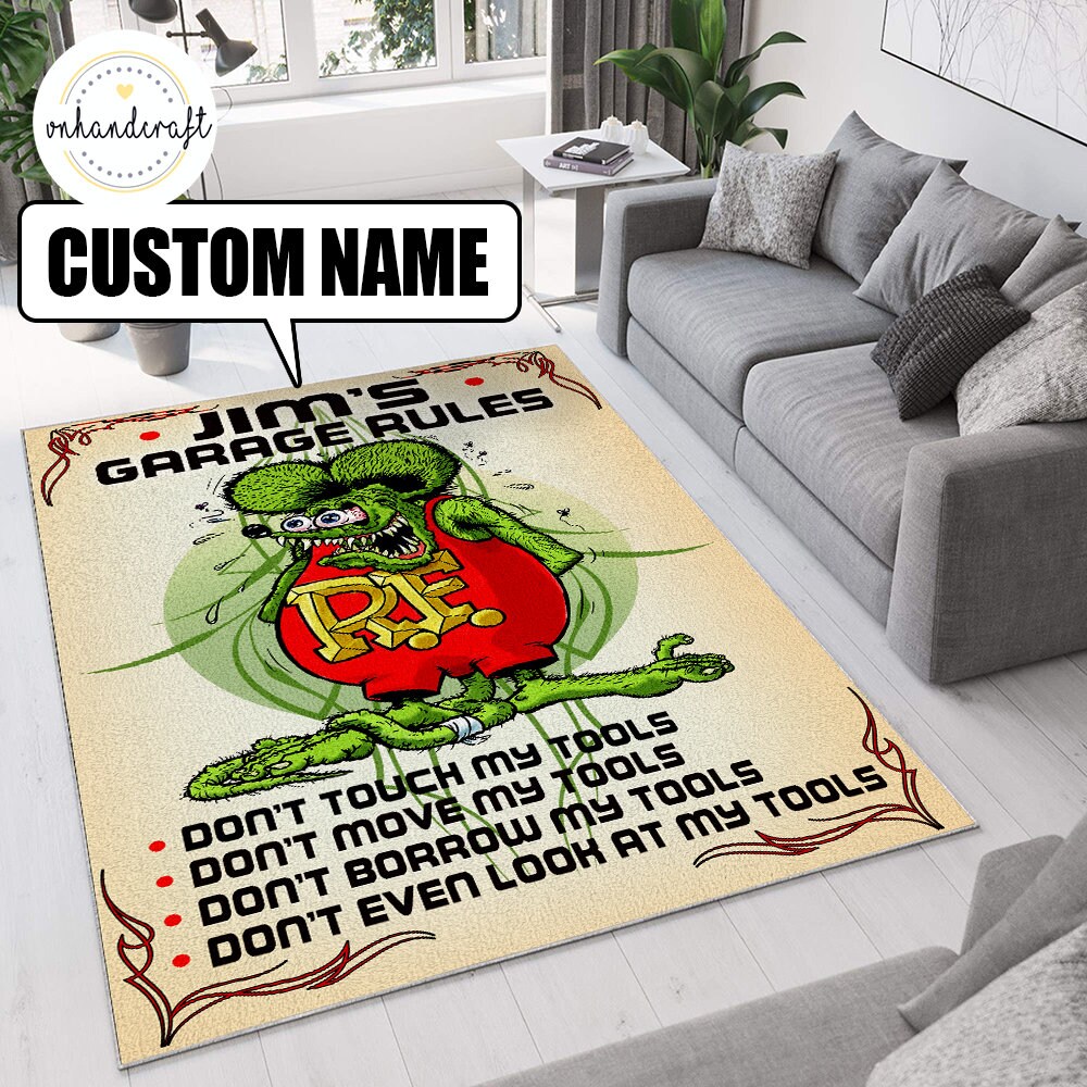 Rugs Rat Fink Rug Gifts for him Gifts for Dad Personalized rat fink roundmat Mancave Rug Rat Rod