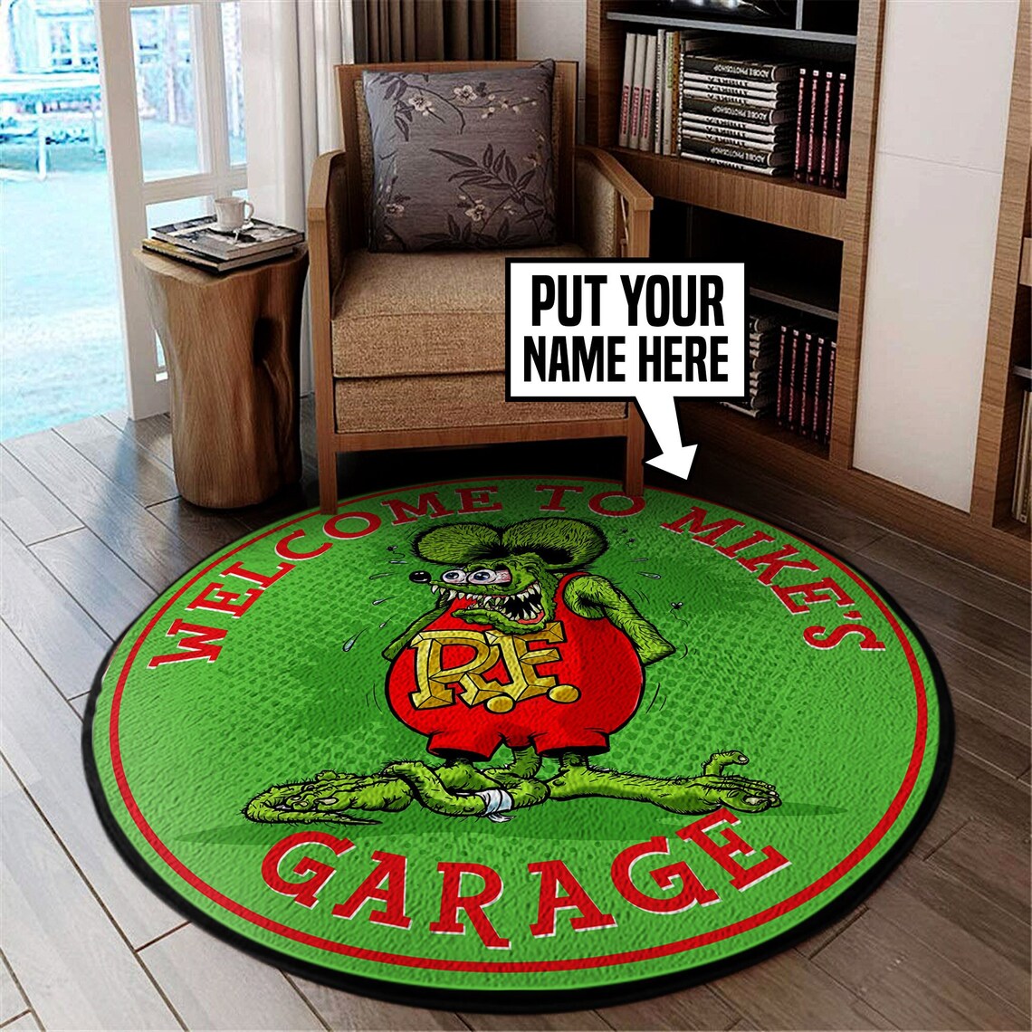 Personalized Rat Fink Garage Round Mat Garage Rug for Men | Etsy