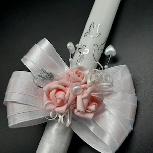 Christening candle 35 cm Long Church candle Christening ceremony candle Holy Communion candle with Cross Doves