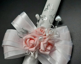 Christening candle 35 cm Long Church candle Christening ceremony candle Holy Communion candle with Cross Doves