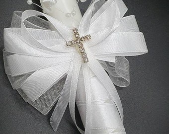 Christening candle 35 cm Long Church candle Christening ceremony candle Holy Communion candle with Cross