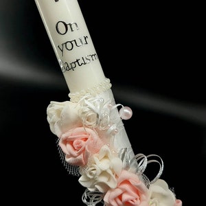 On your Baptism candle 35 cm long Holy Communion Church ceremony Baby Gift Godparents gift