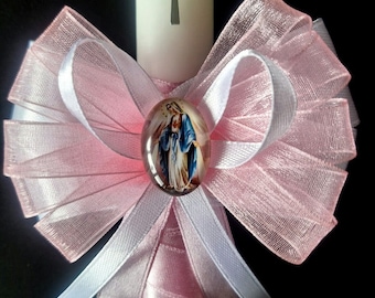 Candela per battesimo lunga 35 cm Candela per chiesa Cerimonia di battesimo Battesimo Santa Comunione con Santa Maria