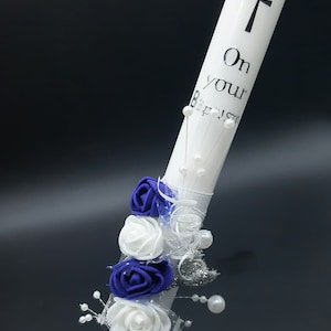On your Baptism candle 35 cm long Holy Communion Church ceremony Baby Gift Godparents gift Church long candle Floral decoration Candle