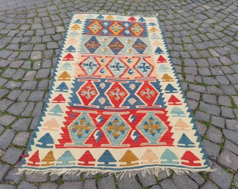 Vintage Turkish Rug - 3.3x5.7 Feet Rug - Antique Turkish Rug - Anatolian Rug - Handwoven Rug - Pale Color Rug - Bedroom Rug - Kitchen Rug