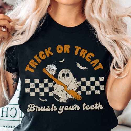 Halloween Dentist Shirt Trick or Treat Brush Your Teeth Tee Etsy