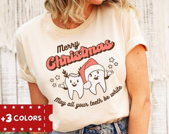 Christmas Dentist Tooth Shirt, Merry Christmas Retro Dental Assistance Tee, Santa Claus Dental Hygienist T-Shirt, Pediatric Dentist Gift