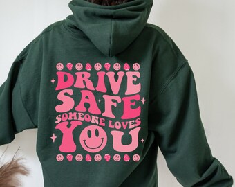 Drive Safe Someone Loves You, Strawberry Hoodie, Smiley Face Hoodie, Y2K Tumblr Hoodie, Empathy Preppy Gift, Cute Aesthetic Trendy Crewneck