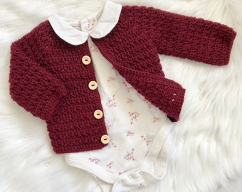 Baby, children, cardigan with buttons, crochet newborn cardigan, knitted baby gift cardigan, Light baby knit cardigan, toddler cardigan UK