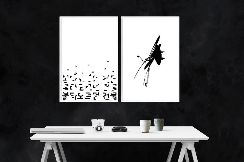 Printable Black and White Prints Set of 2 Prints Monochrome Abstract