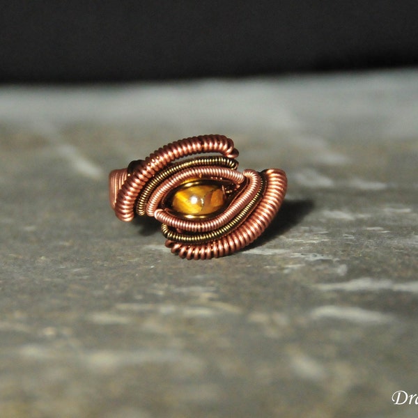 Ring "Auge des Tigers" aus Kupferdraht (unisex, wire wrapping)