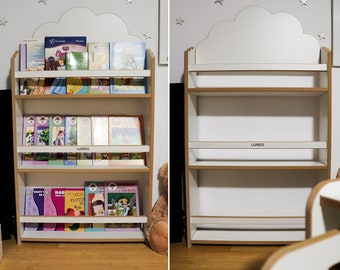 Montessori bookshelf, cloud shape, child bookcase, Bucherregal Kind, Kids room furniture, Kinderzimmer, Kindergarten, MDF white color