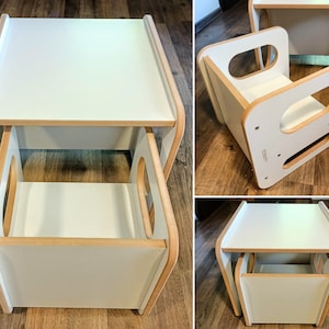 Montessori Cube, SET chair and table, Toddler table and chair, Adjustable weaning table, Weaning chair. toddler kids, MDF white color