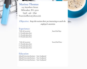 Blue Letter Resume, Resume template, Job Template, Basic Resume Template, Traditional Resume Template, Professional Resume Template