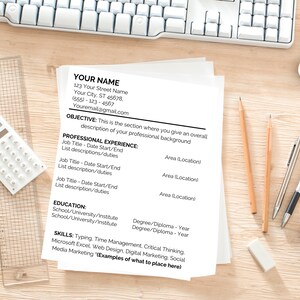 May include: A resume template with a simple design. The template includes sections for your name, contact information, objective, professional experience, education, and skills. The template is designed to help you create a professional and effective resume.