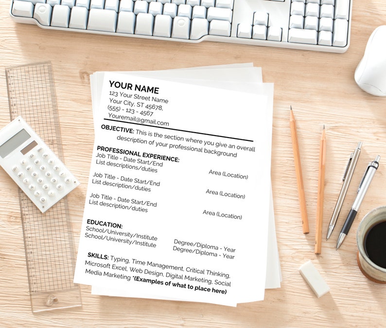 May include: A resume template with a simple design. The template includes sections for your name, contact information, objective, professional experience, education, and skills. The template is designed to help you create a professional and effective resume.