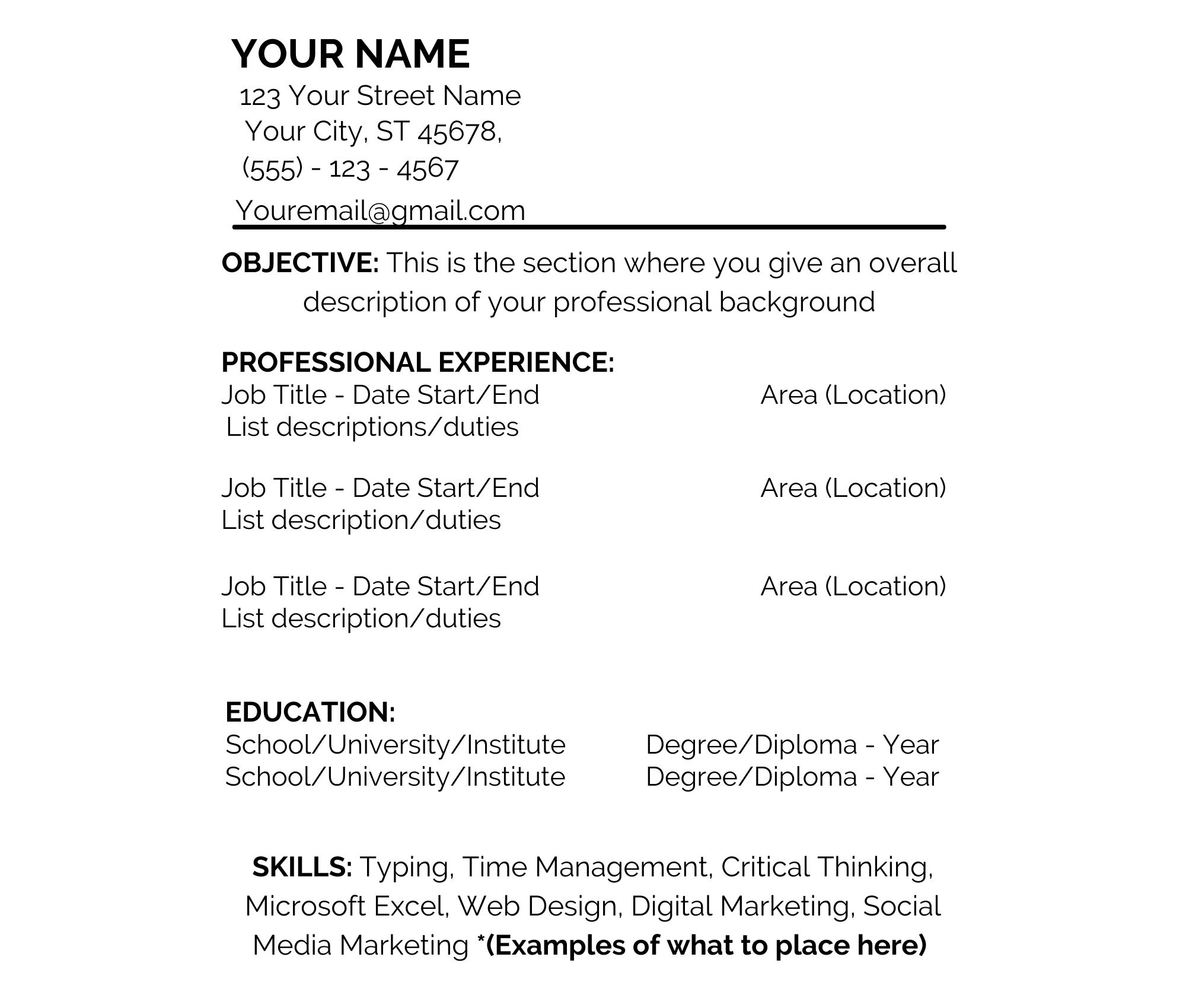 Example Of Simple Resume Template
