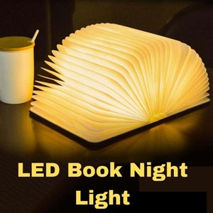 LED Livre Lampe en Bois, Idee Cadeau Noël Livre Lampe Pliante et