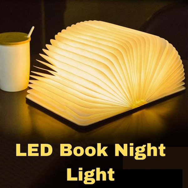 Wooden Folding LED Book Lamp, Kids Reading Table Light, Glowing Book Lover Gift