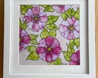 Pink floral print framed