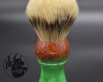 Epoxy Shaving Brush Handle, Jade and Copper flakes – OPTIONAL Premium 24mm High Mountain White-Tip Badger Knot Listed Separately