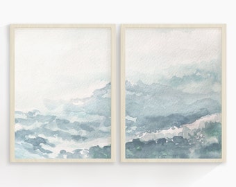 Set of 2 Beach Watercolor print | Coastal Print | Ocean Print | Tropical Print | Wall Decor | Home Decor |Blue beach | Printable Art