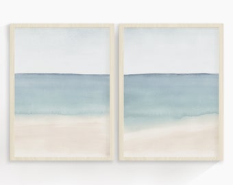 Set of 2 Beach Watercolor print | Coastal Print | Ocean Print | Tropical Print | Wall Decor | Home Decor |Blue beach | Printable Art A