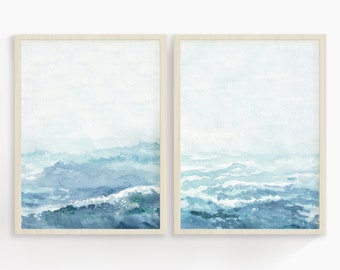 Set of 2 Beach Watercolor print | Coastal Print | Ocean Print | Tropical Print | Wall Decor | Home Decor |Blue beach | Printable Art